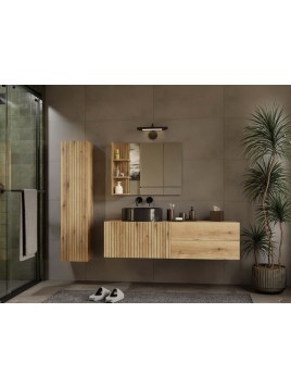 SZAFKA POD UMYWALKĘ TIGO 1D2S DĄB EVOKE 140 CM 2 SZUFLADY RYFLOWANY FRONT WISZĄCA