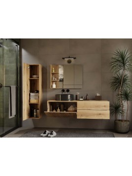 SZAFKA POD UMYWALKĘ TIGO 1D2S DĄB EVOKE 140 CM 2 SZUFLADY RYFLOWANY FRONT WISZĄCA