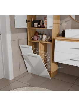 Szafka Łazienkowa NEL 2K DK Regał Słupek 2 Kosze Na Pranie BIEL DĄB ARTISAN